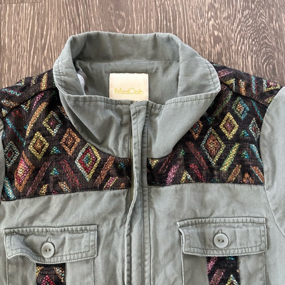 ModCloth Utility Green Aztec Embroidery Jacket M - Picture 5 of 11